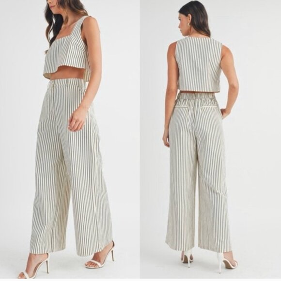 MABLE NEW Crop Top & Pant Women's Cream Striped Sleeveless 2 Piece Set - M $198 - Picture 3 of 16